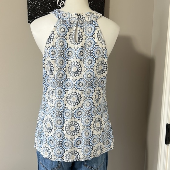 Tommy Bahama White Blue Geometric Halter Linen Top Sleeveless Top size S - Picture 5 of 9